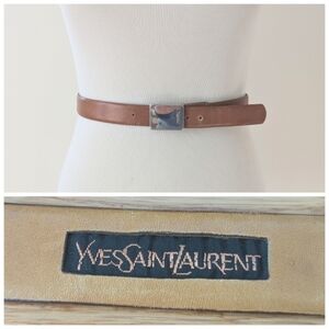 Vintage YSL tan kid skin belt with logo buckle